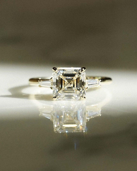 3.09 TCW Asscher Lab Grown Diamond Engagement Ring | Baguette Accent Solitaire Design | IGI Certified 