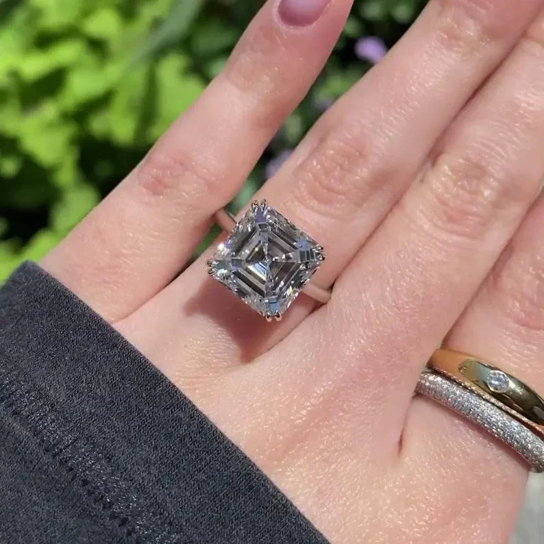 3.0ct Asscher Lab Grown Diamond Engagement Ring | Half Bezel Double Prong Setting | IGI Certified 