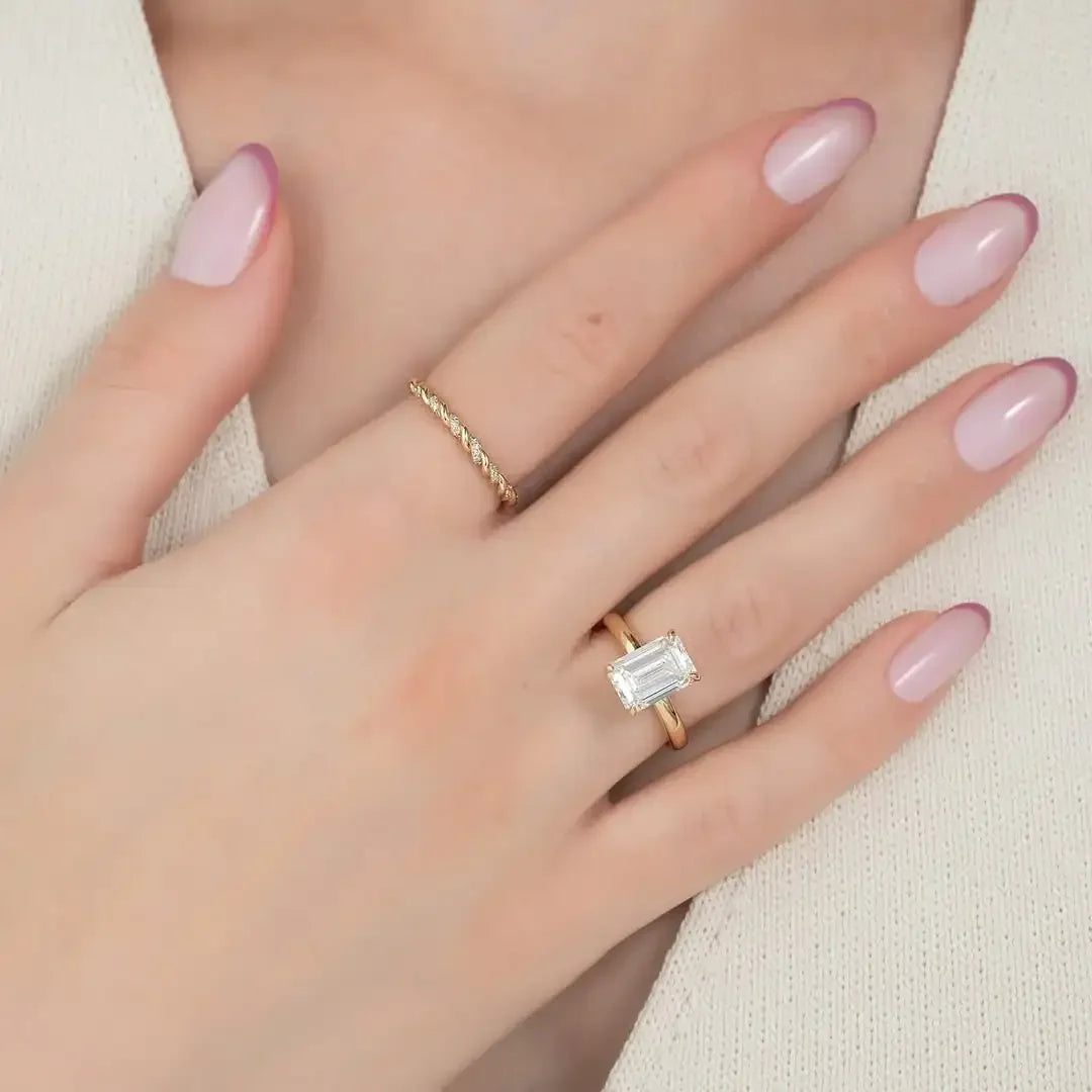3.0ct emerald cut lab grown diamond engagement ring, solitaire hidden halo setting, bridal wedding ring IGI certified luxury minimalist gift for her
