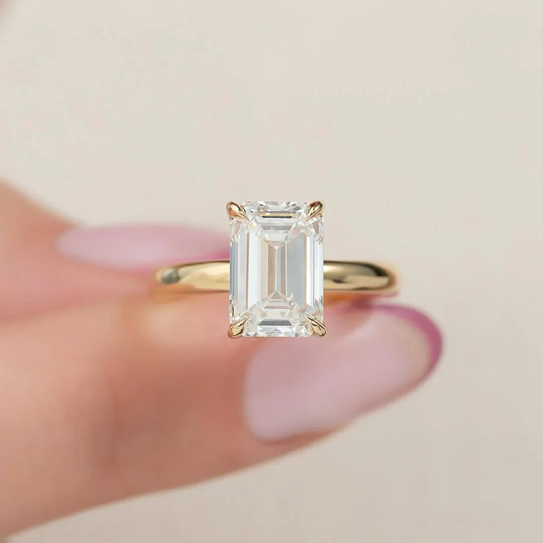 3.0ct emerald cut lab grown diamond solitaire ring with hidden halo, engagement ring, wedding ring, bridal jewelry, IGI certified luxury gift for her