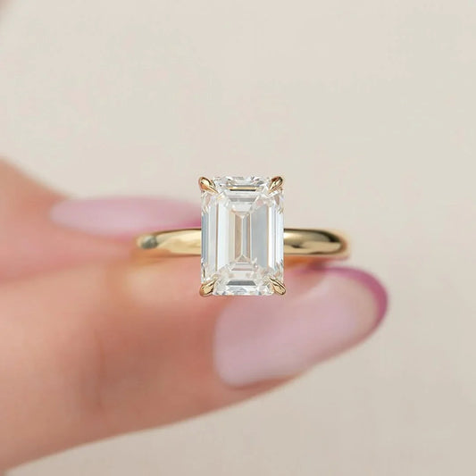 3.0ct emerald cut lab grown diamond solitaire ring with hidden halo, engagement ring, wedding ring, bridal jewelry, IGI certified luxury gift for her