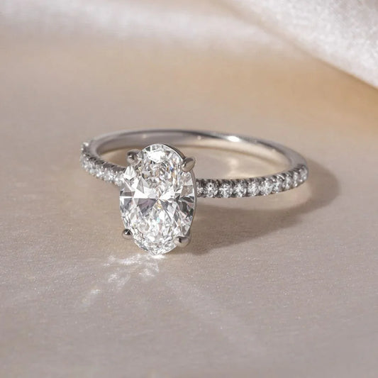 3.0ct oval cut lab grown diamond ring with pave band engagement wedding ring anniversary gift for women bridal jewelry luxury elegant style