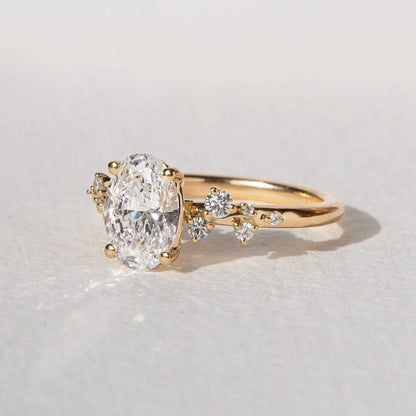 3.0ct oval cut lab grown diamond engagement ring with tiny stone drifting band wedding ring promise gift for women minimalist bridal jewelry elegant ring