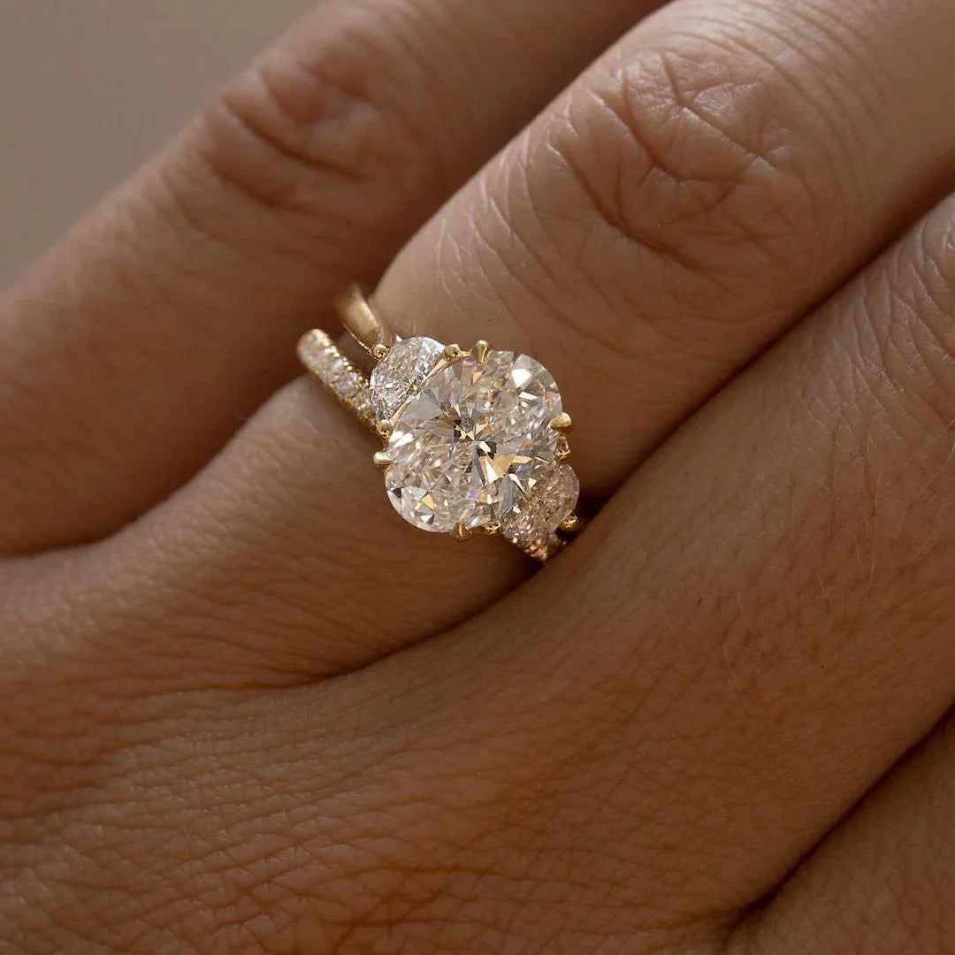 3.0ct oval cut three stone lab grown diamond engagement ring wedding ring anniversary gift for women luxury bridal jewelry classic three stone design