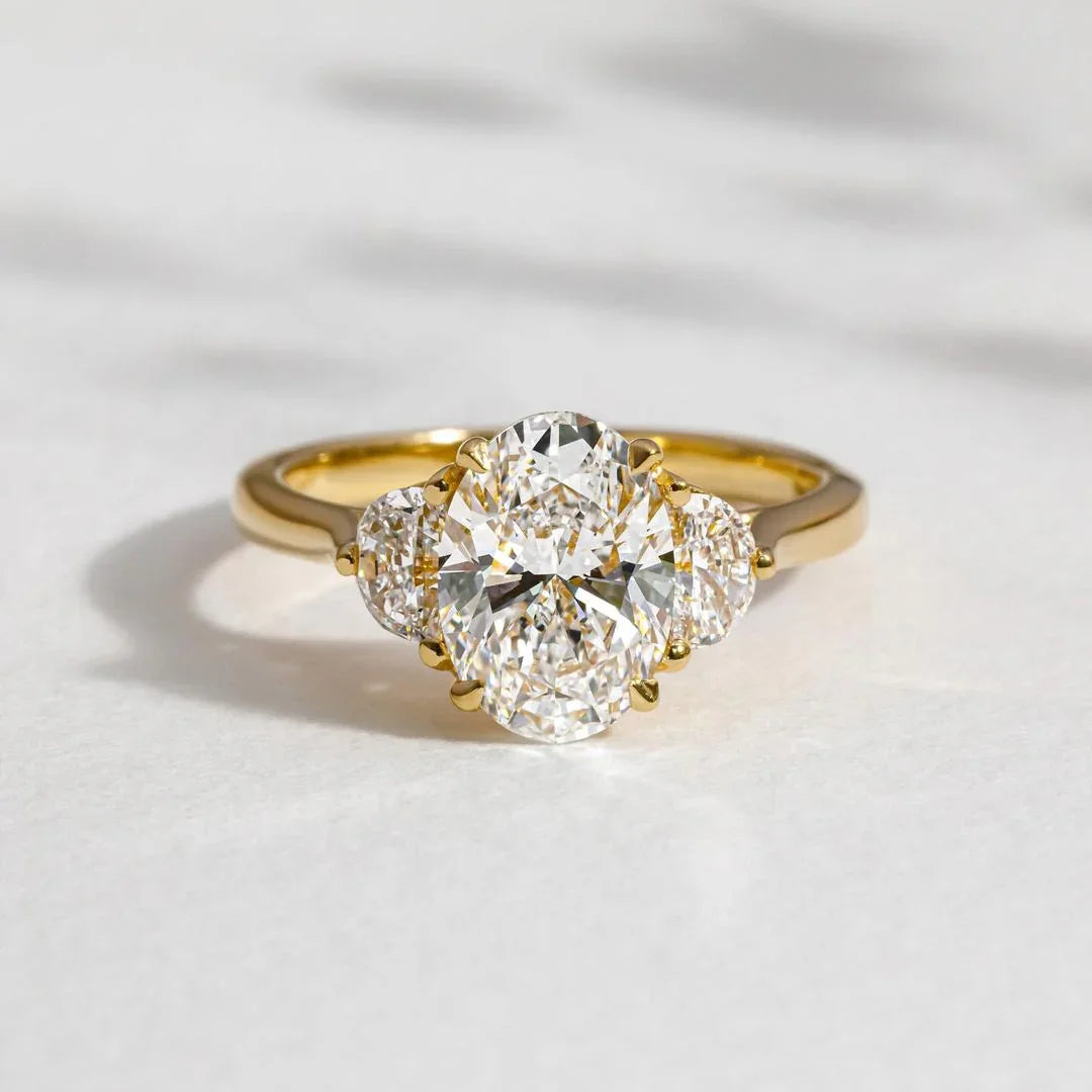 3.0ct oval cut three stone lab grown diamond ring engagement ring wedding ring anniversary gift for women luxury bridal jewelry elegant design