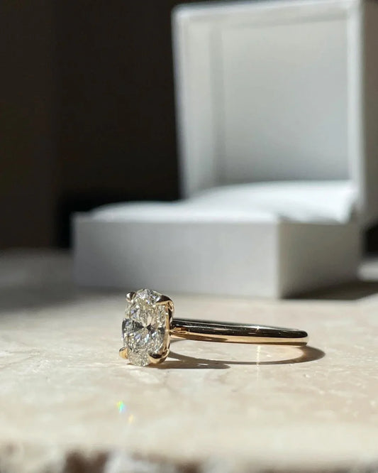 3.0ct oval lab grown diamond engagement ring solitaire gold band setting IGI certified bridal jewelry wedding ring luxury gift for her women