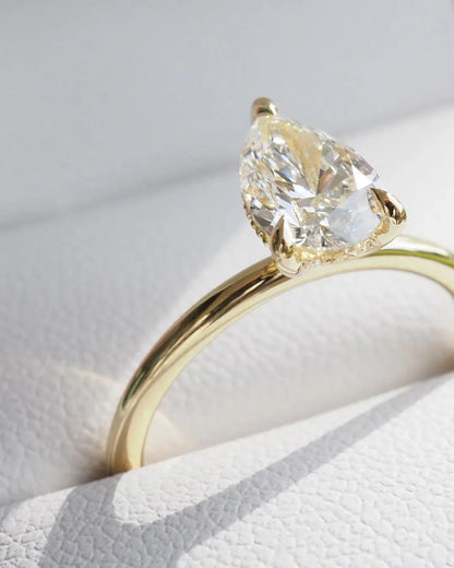 Pear lab grown diamond solitaire engagement ring, luxury wedding jewelry, promise ring for women, timeless bridal design