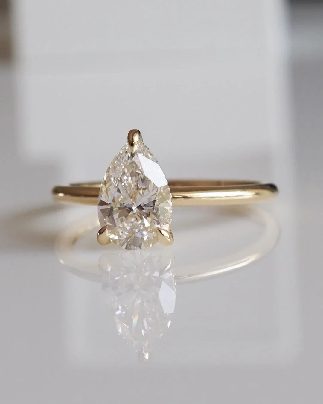 Pear lab grown diamond engagement ring, solitaire setting, IGI certified bridal jewelry, luxury wedding ring for women