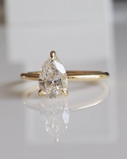 Pear lab grown diamond engagement ring, solitaire setting, IGI certified bridal jewelry, luxury wedding ring for women