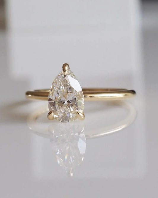 Pear lab grown diamond engagement ring, solitaire setting, IGI certified bridal jewelry, luxury wedding ring for women