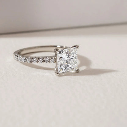 3.0ct princess lab grown diamond engagement ring pave band setting IGI certified wedding ring bridal jewelry luxury minimalist elegant style ring