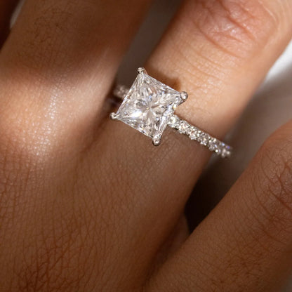 3.0ct princess lab grown diamond ring pave band engagement wedding ring IGI certified bridal jewelry luxury elegant classic design for women