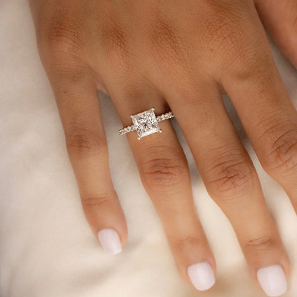 3.0ct Princess Lab Grown Diamond Engagement Ring | Pave Band Setting | IGI Certified 