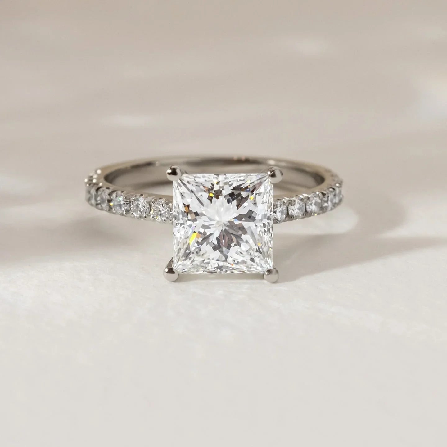 3.0ct Princess Lab Grown Diamond Engagement Ring | Pave Band Setting | IGI Certified 