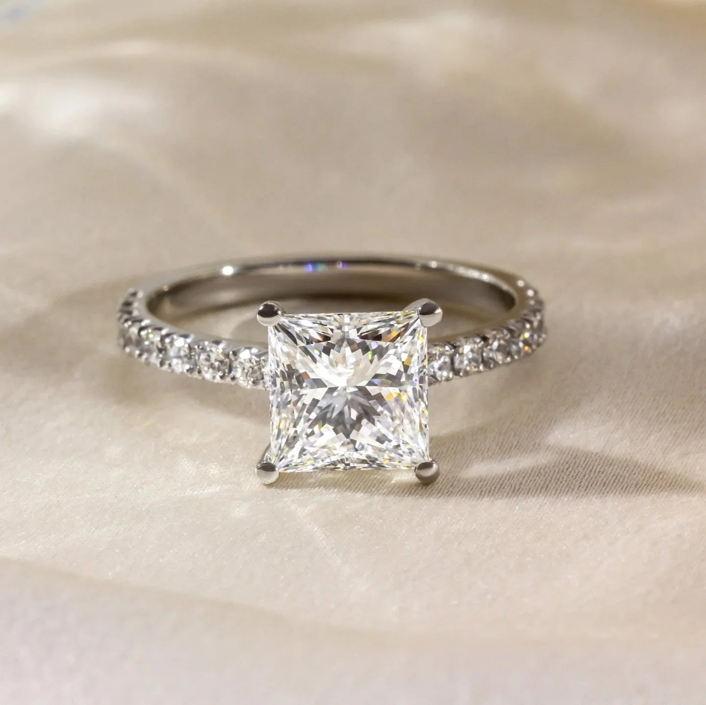 3.0ct princess lab grown diamond engagement ring pave band setting IGI certified bridal jewelry wedding ring luxury gift for her women elegant