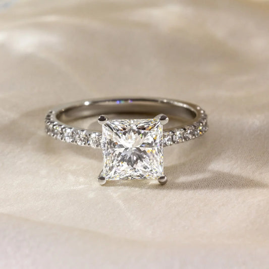 3.0ct princess lab grown diamond engagement ring pave band setting IGI certified bridal jewelry wedding ring luxury gift for her women elegant