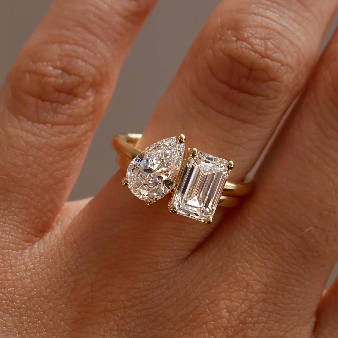 3.0tcw Pear & Emerald Toi Et Moi Lab Grown Diamond Ring Engagement Ring and Wedding Gift Ring, Bridal Marriage Ring 