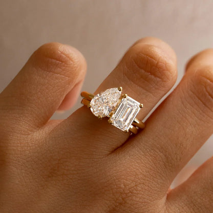 3.0tcw pear emerald toi et moi lab grown diamond ring IGI certified engagement ring wedding ring bridal jewelry marriage gift for her women