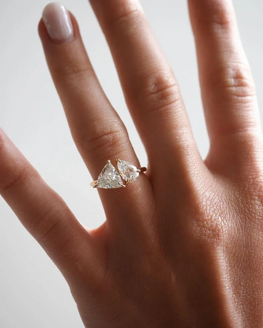 3.0tcw pear trillion toi et moi lab grown diamond ring engagement ring wedding ring birthday gift for her wife bridal jewelry luxury elegant design