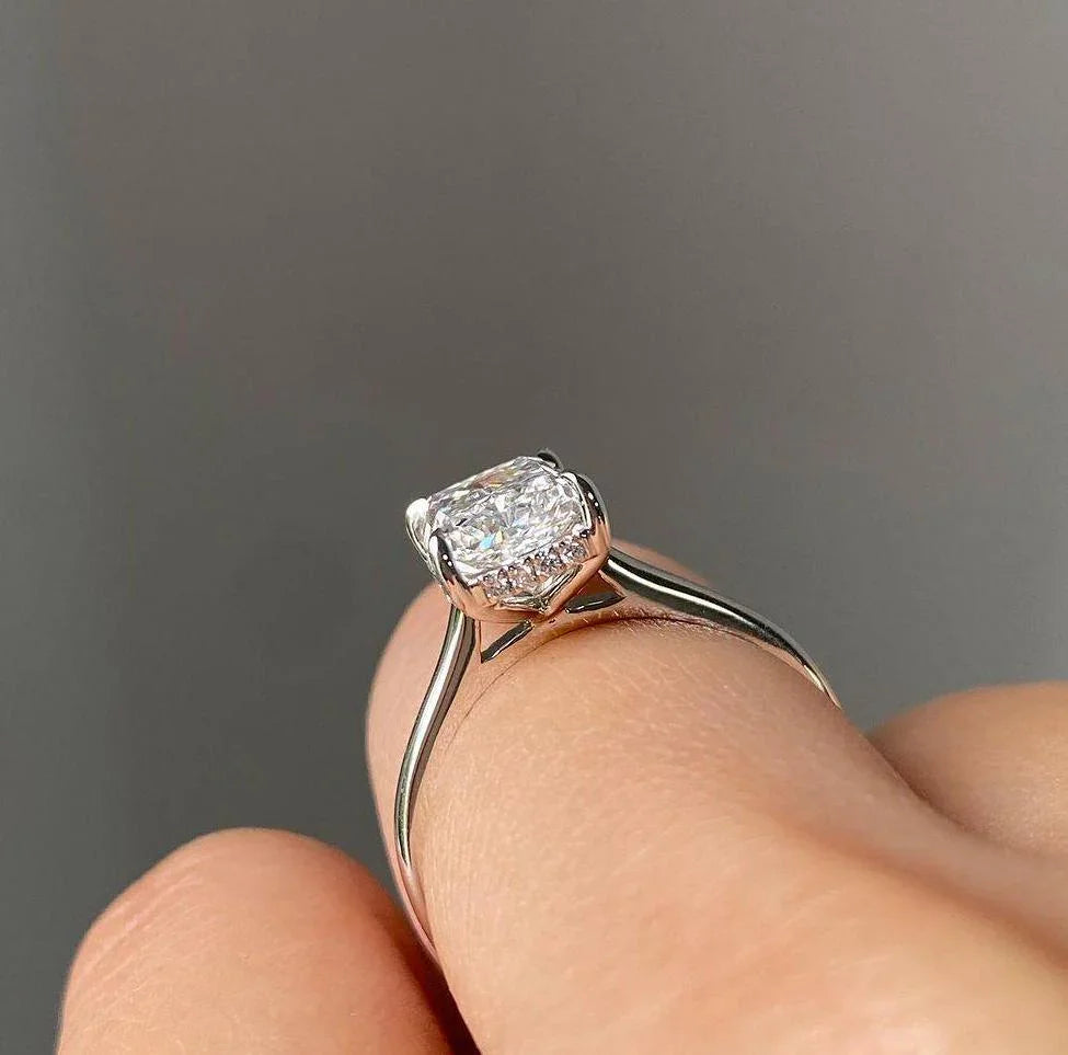 3.10 tcw radiant cut lab grown diamond ring hidden halo engagement ring IGI certified wedding ring bridal jewelry luxury elegant gift for women