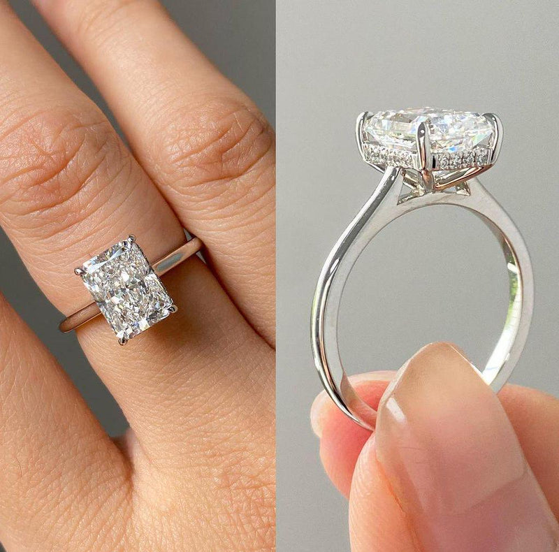 3.00 CT Radiant Lab Grown Diamond Engagement Ring | Hidden Halo Ring | IGI Certified
