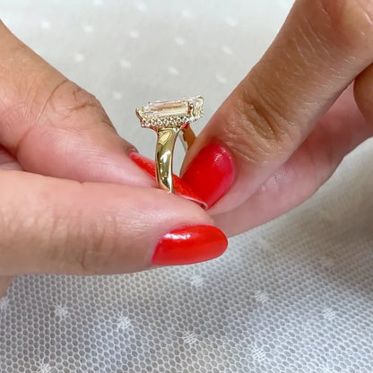 3.10 CT emerald lab grown diamond engagement ring hidden halo tapered band IGI certified wedding ring bridal jewelry luxury gift for women