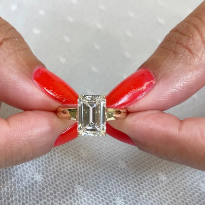 3.10 CT emerald cut lab grown diamond engagement ring hidden halo tapered band IGI certified bridal jewelry wedding ring luxury gift for her women