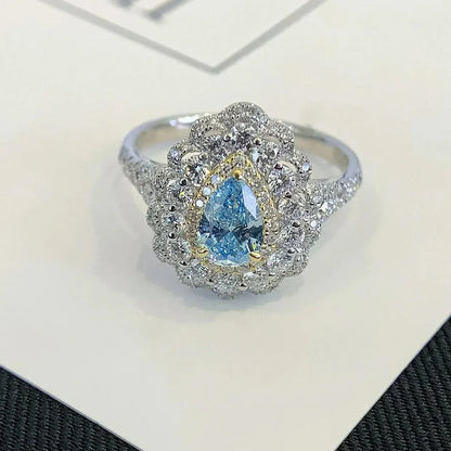 3.20 TCW Fancy Pear Lab Grown Diamond Engagement Ring | Cathedral Triple Halo Ring | IGI Certified 