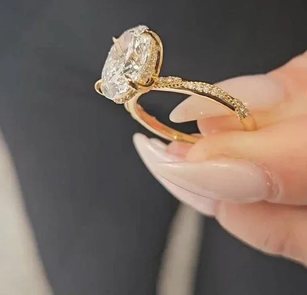 3.00 CT oval cut lab grown diamond ring hidden halo engagement ring IGI certified wedding ring bridal jewelry luxury elegant classic style