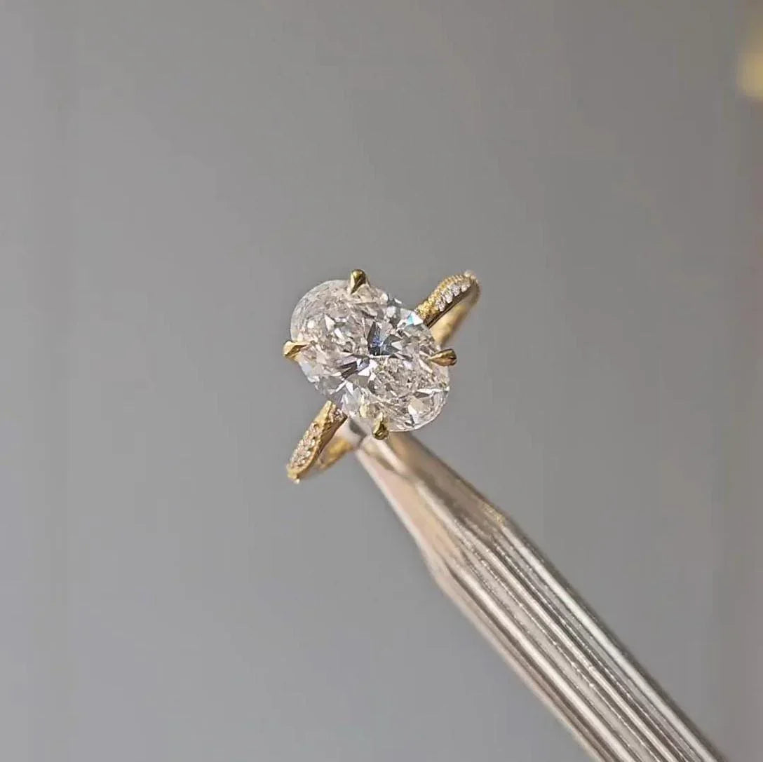 3.20 TCW Oval Lab Grown Diamond Engagement Ring | Hidden Halo Design | IGI Certified 