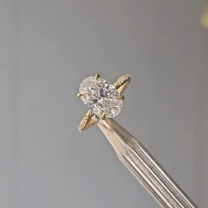 3.20 TCW Oval Lab Grown Diamond Engagement Ring | Hidden Halo Design | IGI Certified 