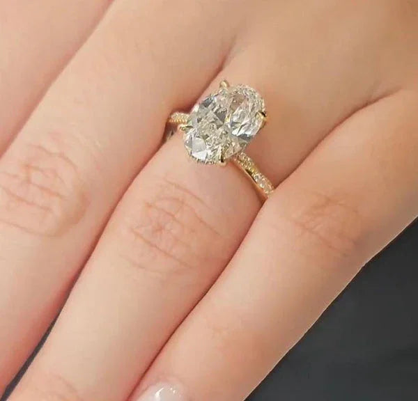 3.00 CT oval lab grown diamond engagement ring hidden halo IGI certified bridal jewelry wedding ring luxury gift for her women elegant design