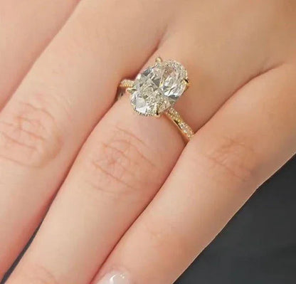 3.00 CT oval lab grown diamond engagement ring hidden halo IGI certified bridal jewelry wedding ring luxury gift for her women elegant design