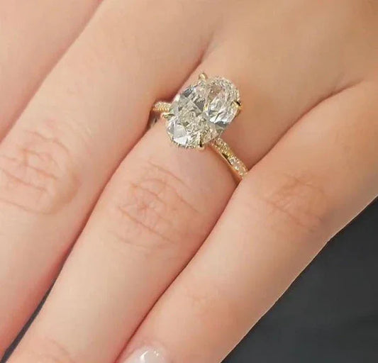 3.20 tcw oval lab grown diamond engagement ring hidden halo IGI certified bridal jewelry wedding ring luxury gift for her women elegant design
