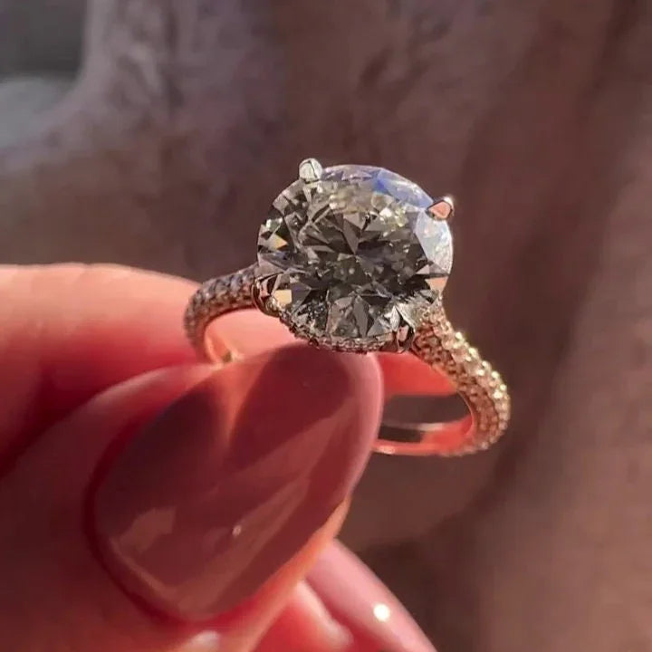 3.00 CT round lab grown diamond engagement ring cathedral setting IGI certified wedding ring bridal jewelry luxury gift for women elegant style