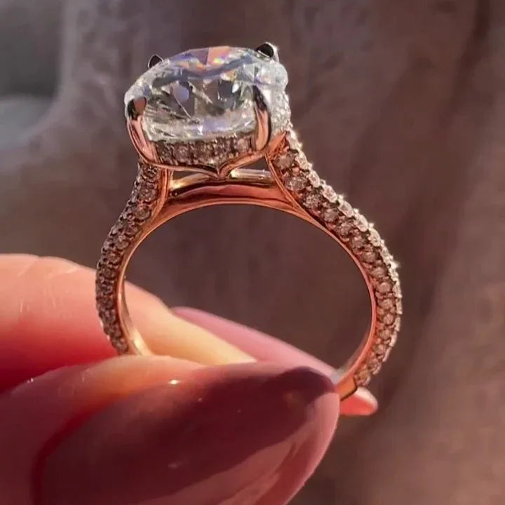 3.20 tcw round cut lab grown diamond ring cathedral engagement ring IGI certified bridal wedding ring luxury jewelry timeless elegant design