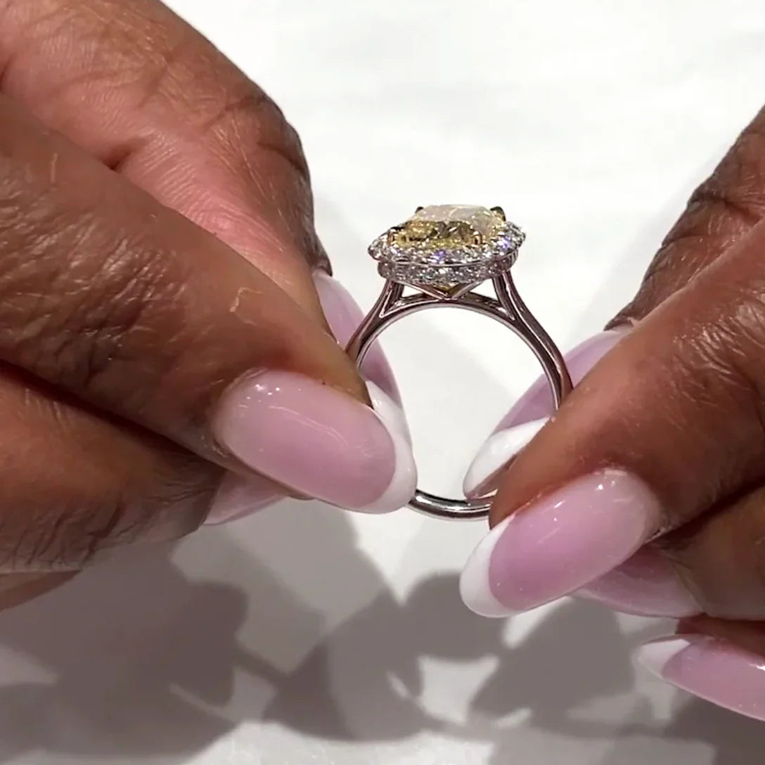 3.30 TCW Cushion Fancy Yellow Lab Grown Diamond Engagement Ring | Halo Ring | White Gold | IGI Certified 