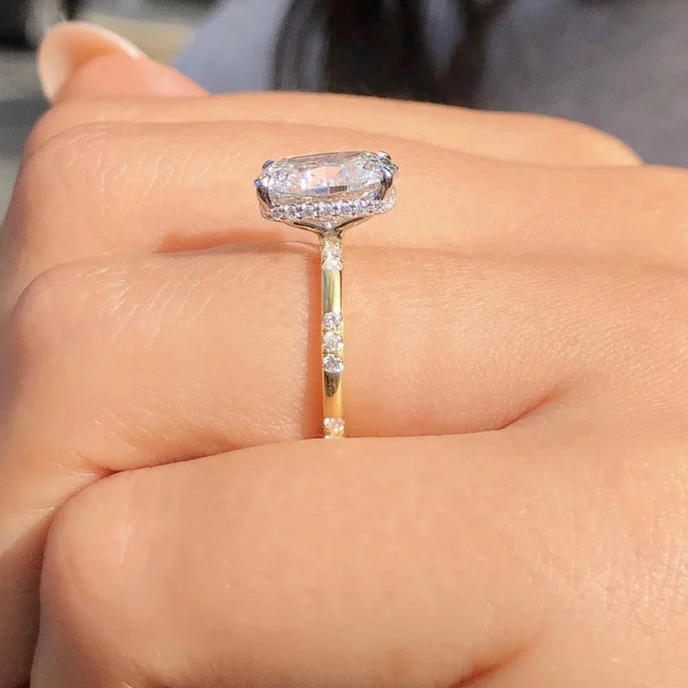 3.00 CT elongated cushion lab grown diamond ring hidden halo solitaire engagement wedding ring IGI certified bridal jewelry luxury elegant design