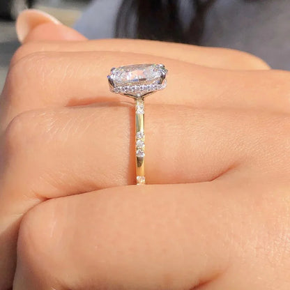 3.00 CT elongated cushion lab grown diamond ring hidden halo solitaire engagement wedding ring IGI certified bridal jewelry luxury elegant design