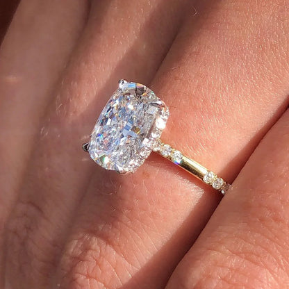 3.30 TCW Elongated Cushion Lab Grown Diamond Engagement Ring | Solitaire Ring with Distance Band & Hidden Halo | IGI Certified 
