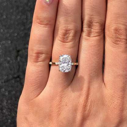 3.30 TCW Elongated Cushion Lab Grown Diamond Engagement Ring | Solitaire Ring with Distance Band & Hidden Halo | IGI Certified 