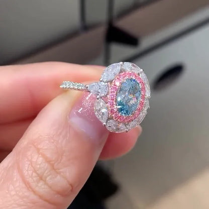 2.00 CT fancy blue oval lab grown diamond engagement ring double halo setting IGI certified bridal wedding ring luxury gift for women elegant