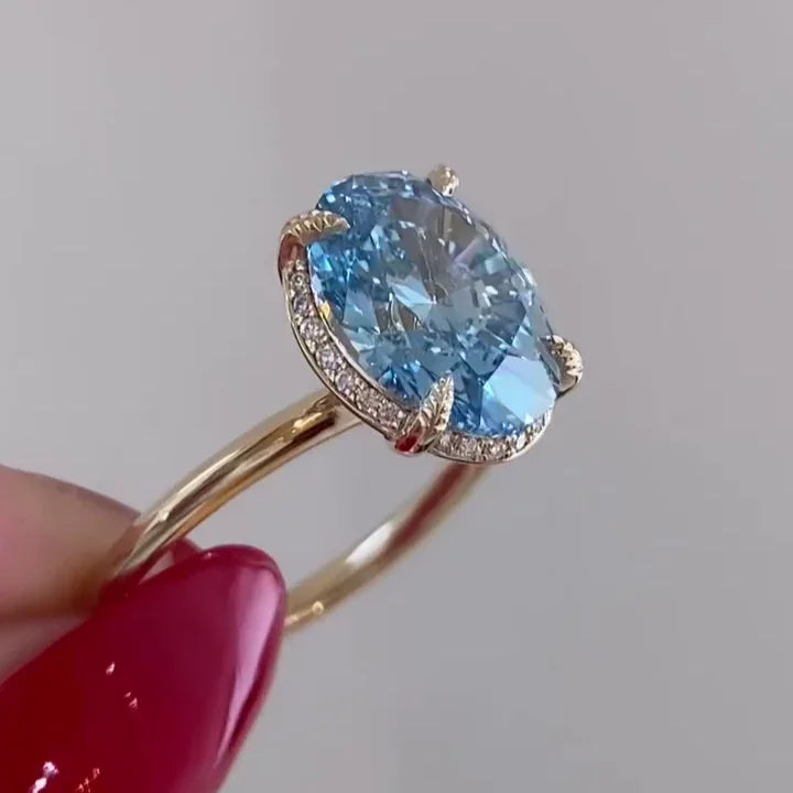 3.00 CT fancy blue oval lab grown diamond engagement ring hidden halo setting IGI certified bridal wedding ring luxury gift for women elegant