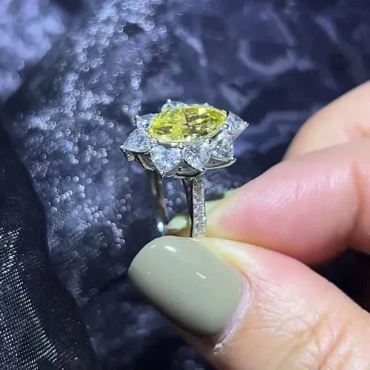 3.30 TCW Fancy Blue Oval Lab Grown Diamond Engagement Ring | Hidden Halo Ring | IGI Certified 