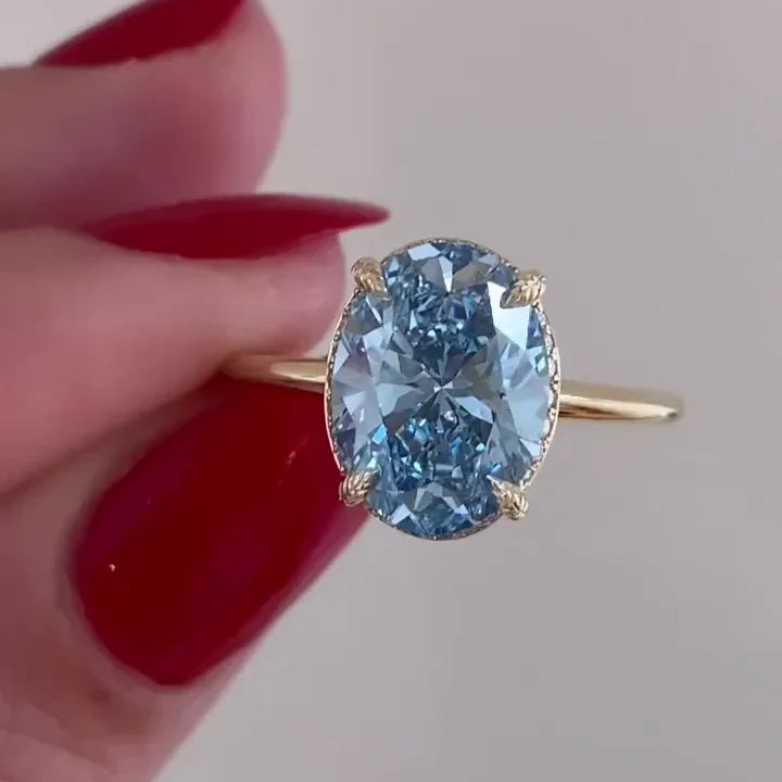 3.00 CT fancy blue oval lab grown diamond engagement ring hidden halo IGI certified bridal jewelry wedding ring luxury gift for her women