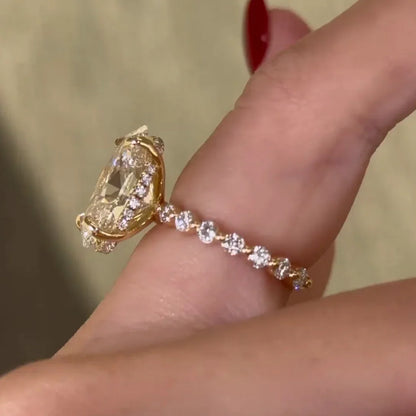 3.30 tcw oval cut lab grown diamond ring hidden halo pavé band engagement ring IGI certified wedding ring bridal jewelry luxury elegant design