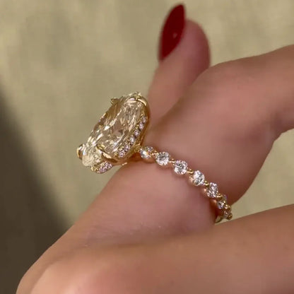 3.30 tcw oval lab grown diamond engagement ring hidden halo pave band IGI certified bridal wedding ring luxury gift for women elegant style