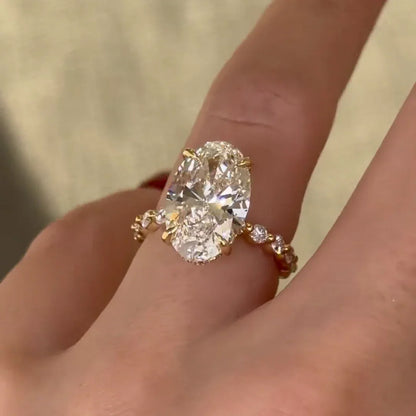 3.30 TCW Oval Lab Grown Diamond Engagement Ring | Hidden Halo & Pavé Band | IGI Certified 