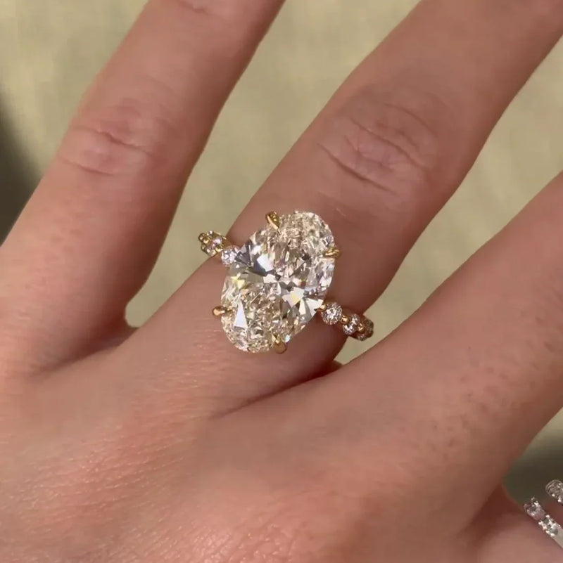 2.00 CT Oval Lab Grown Diamond Engagement Ring | Hidden Halo & Pavé Band | IGI Certified