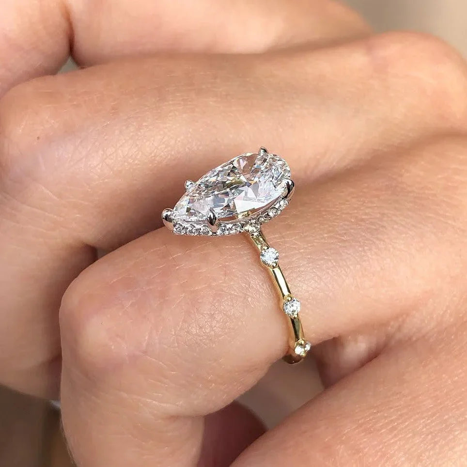 3.00 CT pear cut lab grown diamond ring hidden halo solitaire IGI certified engagement wedding ring bridal jewelry luxury timeless elegant design